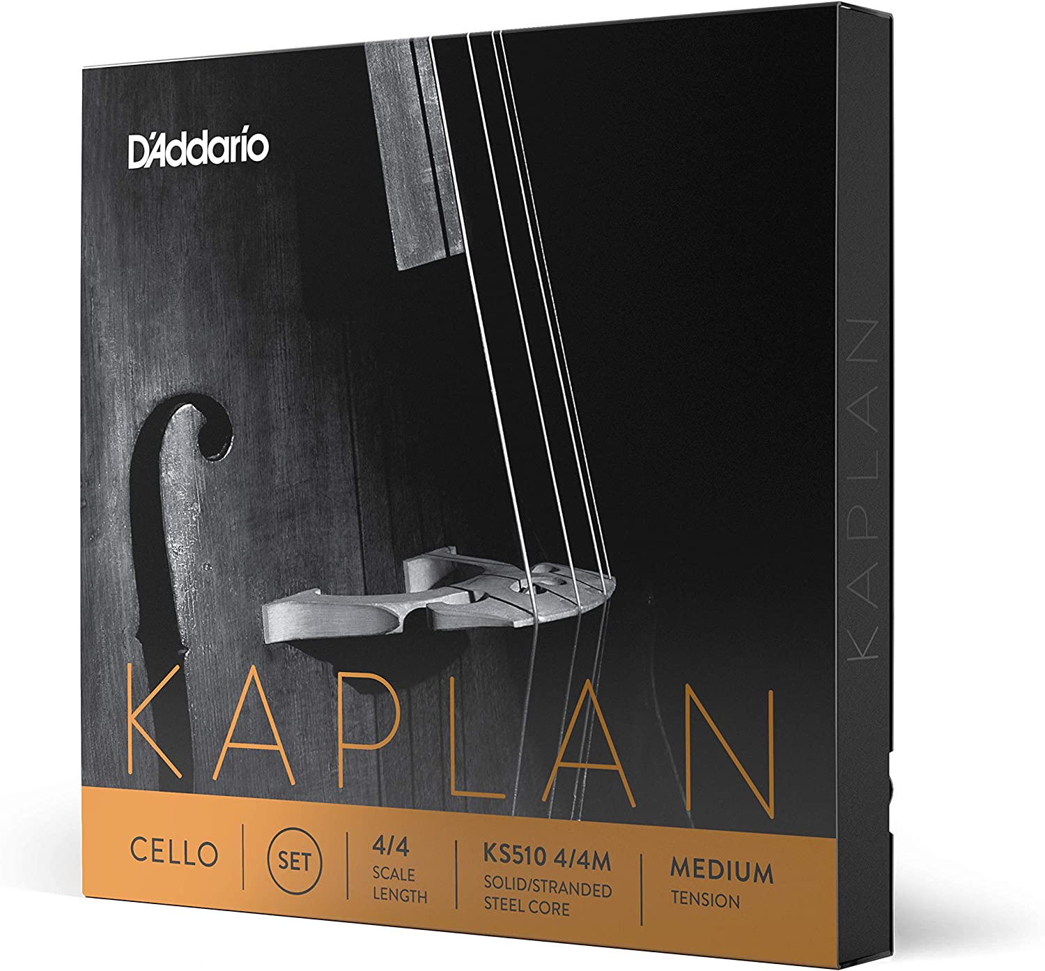 D'Addario Kaplan Cello String Set, 4/4 Scale, Medium Tension Titanium Nickel Silver C G D A