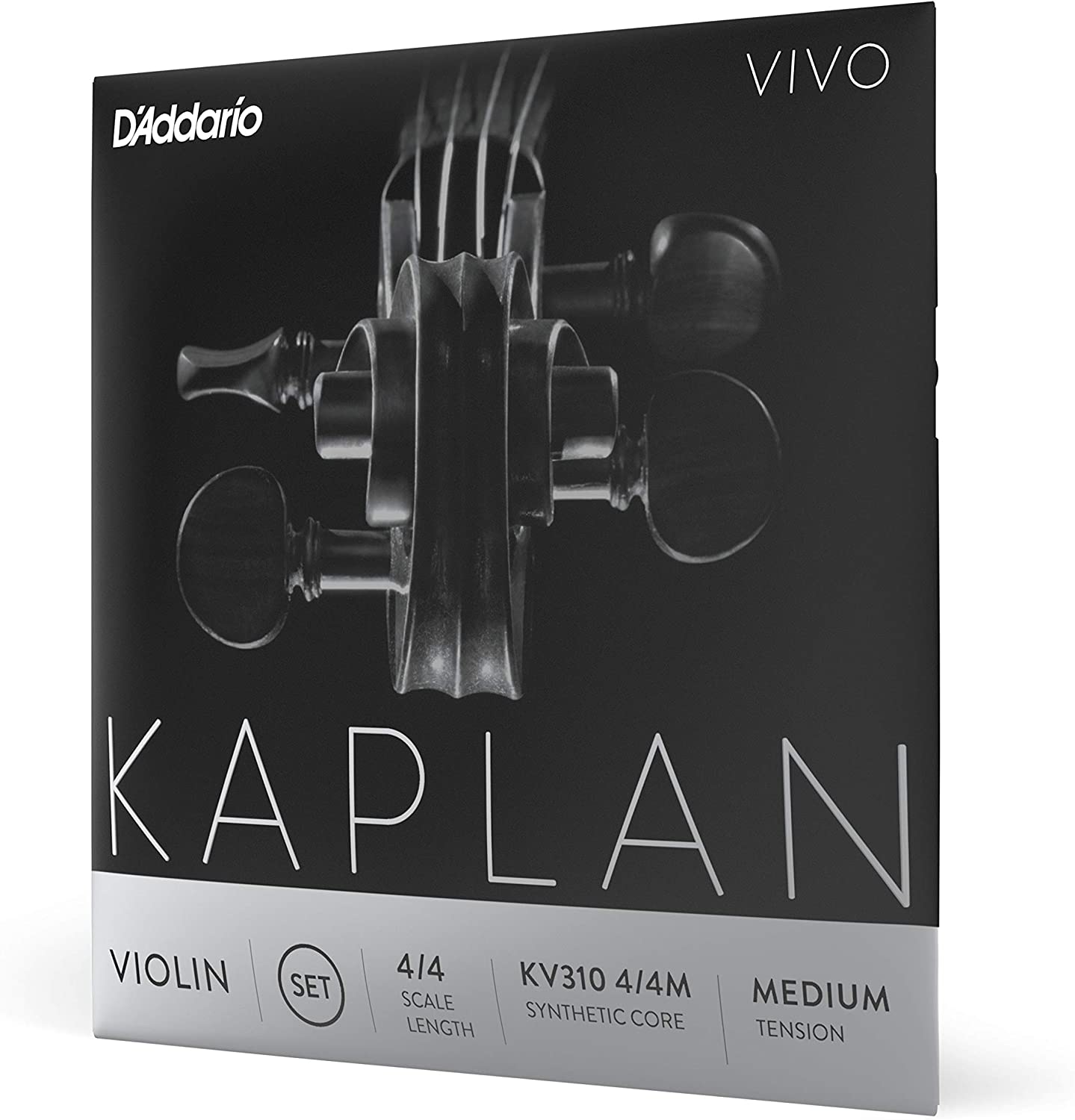 D'Addario Kaplan Vivo Violin String Set, 4/4 Scale, Medium Tension Titanium Nickel Silver G D A E