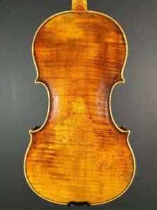 violin labeled Nicholas P Allen Pittsburgh 2021 back