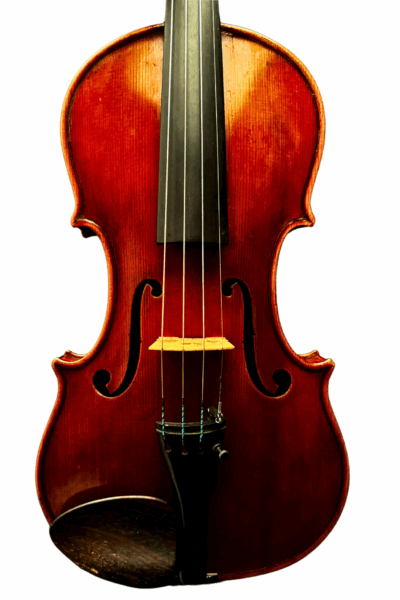 Top of Violin labeled Enrico Bajoni, Milano 1898